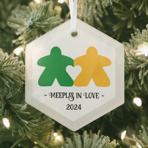 Meeples en amour, Ornement en verre vert et jaune