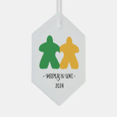 Meeples in Love, Green & Yellow Glass Ornament (Voorkant Rechts)