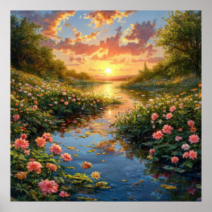 🌿 Meer Bos Bloemen Natuur Sereniteit Muurkunst Sc Poster