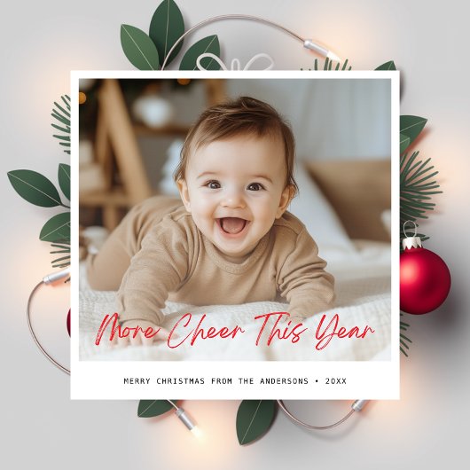 Meer Cheer Dit Jaar Baby Leuk Kerstfoto Rood Feestdagenkaart