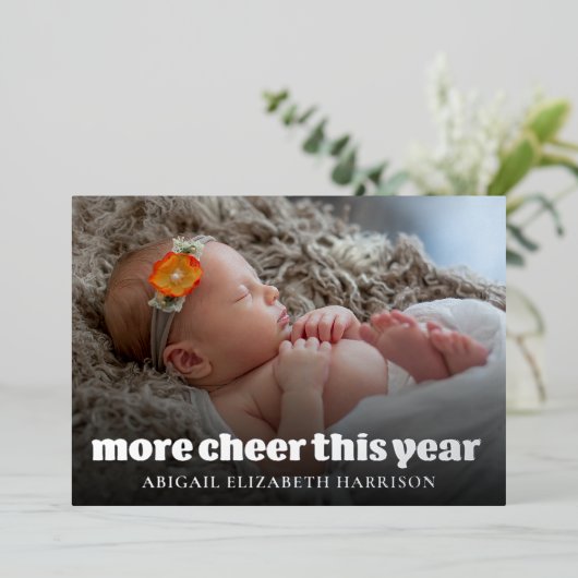 Meer Cheer dit jaar Nieuwe Baby Foto Zilver Folie Feestdagenkaart (Staand Voorkant)
