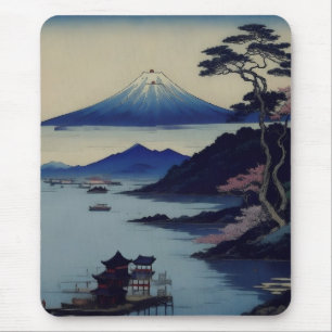 Meer, dennenboom en berg - Japan Muismat