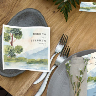 Meer Evergreen Aquarel Persoonlijke Trouwdag Servet