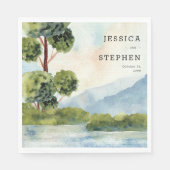 Meer Evergreen Waterverf persoonlijke bruiloft Servet (Voorkant)