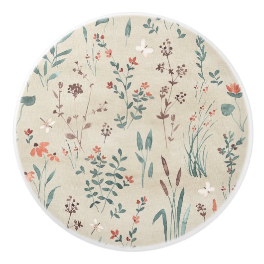 Meer flora waterverf wilde bloemen keramische knop (Voorkant)