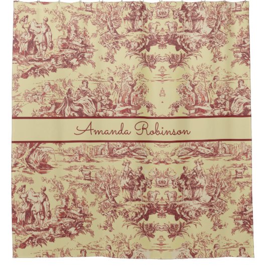 meer geel rood toile de jouy monogram douchegordijn (Voorkant)