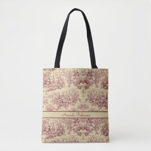 meer geel rood toile de jouy monogram draagtas (Voorkant)