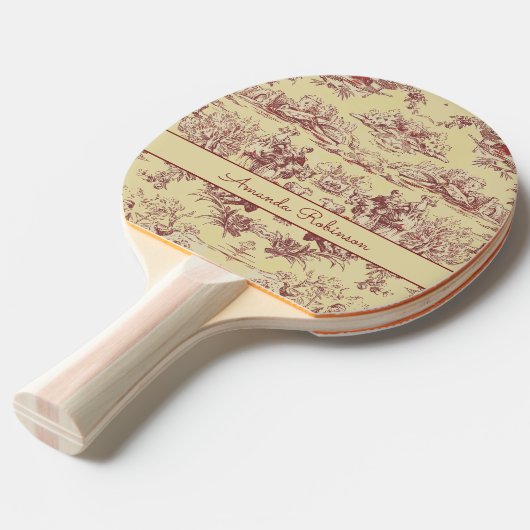 meer geel rood toile de jouy monogram tafeltennisbatje (Voorkant Gekanteld)