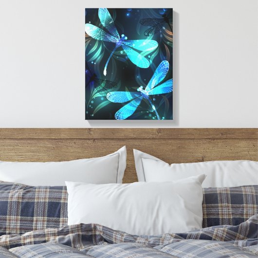 Meer gloeiende libellen canvas afdruk (Insitu (Slaapkamer))