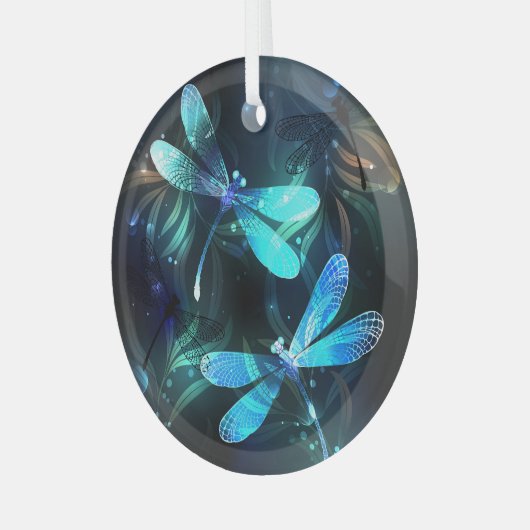 Meer gloeiende libellen glas ornament (Voorkant links)