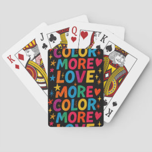 Meer Kleur Meer Liefde Speelse Regenboog Typografi Pokerkaarten