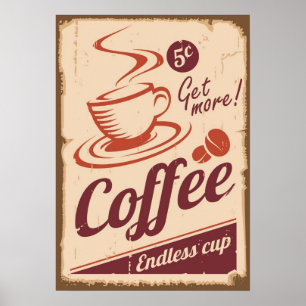 Meer koffie Adverteren grunge stijl Poster