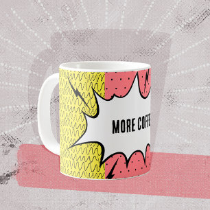 Meer koffie! Comic Art Doodle Geel Roze Patroon Koffiemok