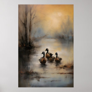 Meer met eendjes Wildlife Print, Dark Academia Poster