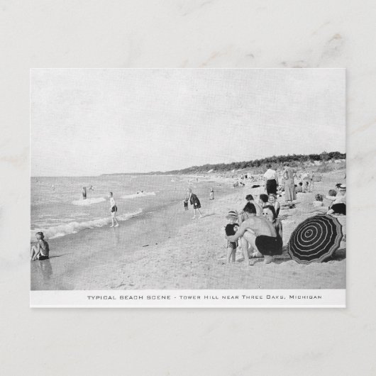 Meer Michigan Beach Scene van 1940 Briefkaart (Voorkant)
