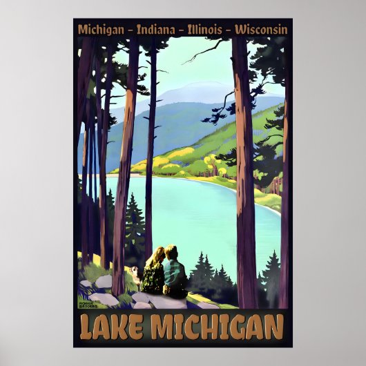 MEER Michigan Retro Roger Broders Reisposter Poster (Voorkant)