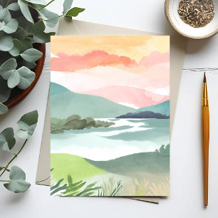 Meer Ochtend Zonsopgang   Aquarel Natuur Briefkaart
