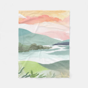 Meer ochtend zonsopgang Aquarel Natuur Fleece Deken