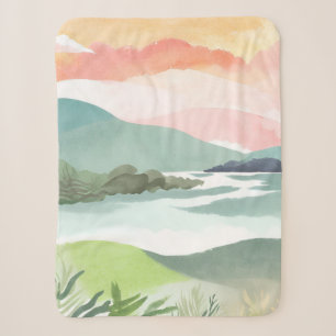 Meer ochtend zonsopgang Aquarel Natuur Sherpa Deken