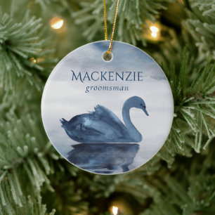 Meer reflecties Dusty Blue Swan Groomsman Keramisch Ornament