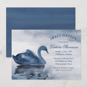 Meer reflecties   Dusty Blue Swan Sweet 16 Party Kaart