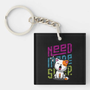 Meer slaap nodig Grappige Cat schattige geeuwen Sleutelhanger