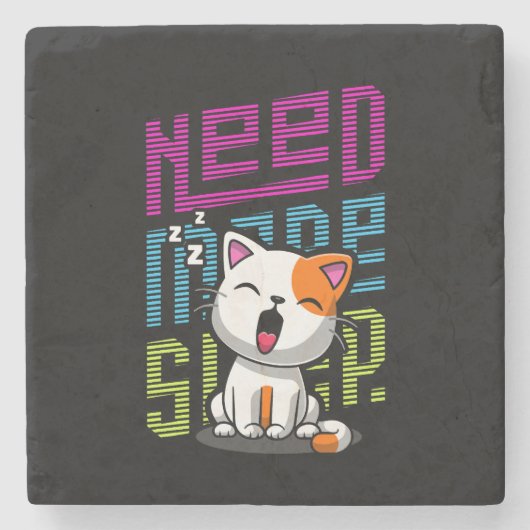 Meer slaap nodig | Grappige Cat schattige geeuwen Stenen Onderzetter (Voorkant)