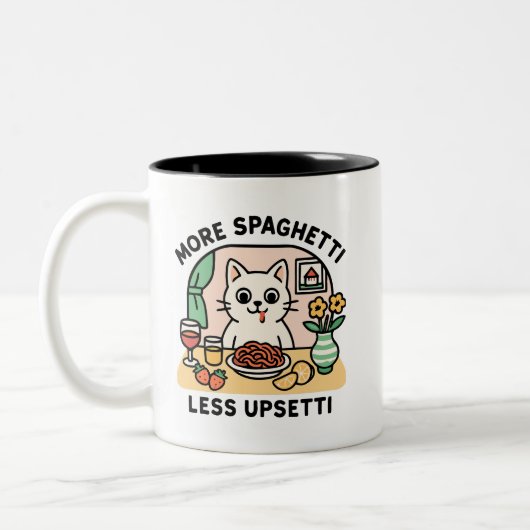 Meer spaghetti minder upsetti Cat mok (Links)