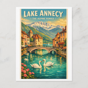 Meer van Annecy, Frankrijk, in een klassieke retro Briefkaart