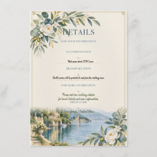 Meer van Como | Elegante Blauwe & Gouden Trouwdeta Informatiekaartje