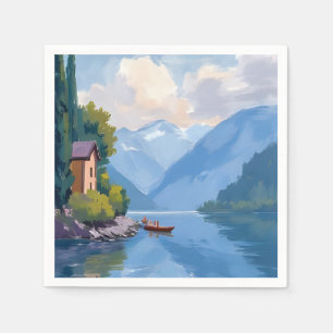 Meer van Como, Italië Schilderij Waterverf Servet