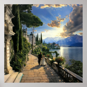 Meer van Como Italië Vierkant Reisposter Kunst Poster