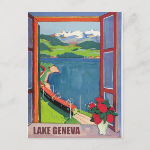 Meer van Genève, spoorweg, uitzicht vanuit het raa Briefkaart