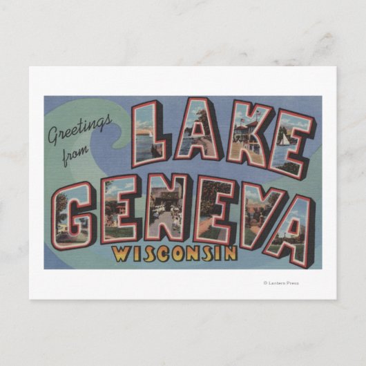 Meer van Genève, Wisconsin - Grote letterscènes Briefkaart (Voorkant)