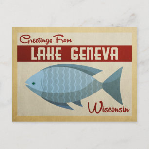 Meer van het Genève Wisconsin Blue Fish Vintage Tr Briefkaart