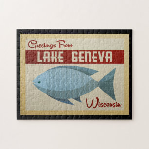 Meer van het Genève Wisconsin Blue Fish Vintage Tr Legpuzzel