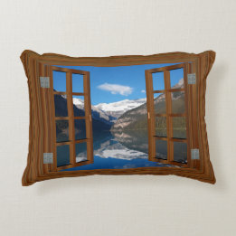 Meer van het Louise Mountain Reflection Lake Faux Decoratief Kussen
