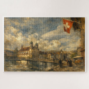 Meer van Luzern Zwitserse vlag & Jezuïetenkerk Kun Legpuzzel