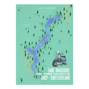 Meer van Maggiore Italië - Zwitserland kaart Foto Afdruk