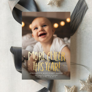 Meer vrolijkheid dit jaar schattige twee foto rode folie feestdagenkaart