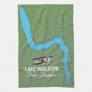 Meer Wakatipu Nieuw-Zeeland kaart Theedoek