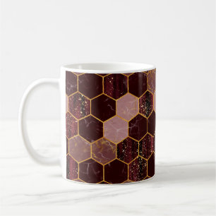 Meerbaar hexagon naadloze textuur met goud koffiemok