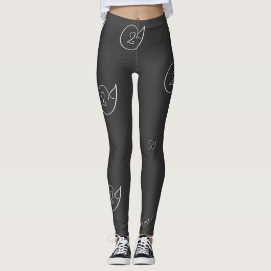 Meerdere '2J' Logo grijze belettering zwarte achte Leggings (Voorkant)