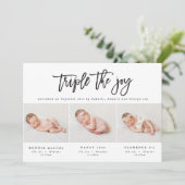 Meerdere foto's moderne tripletgeboorteaankondigin aankondiging (Staand voorkant)