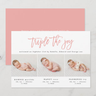 Meerdere foto's moderne tripletgeboorteaankondigin aankondiging