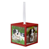 Meerdere foto's van de Dog bevestigen Funny Merry Kubus Ornament (Achter hoekig)