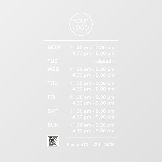 Meerdere openingstijden Logo QR Code Telefoonnumme Raamsticker (Vel)
