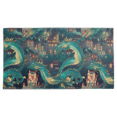 Meerderlijke Blauwgroen dragons en dorp Kussensloop (Voorkant-Rechts)