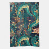 Meerderlijke Blauwgroen dragons en dorp Theedoek (Verticaal)