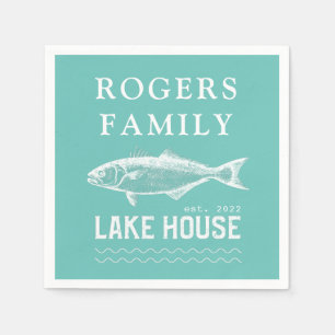 Meerhuis familienaam turquoise blauwe papier servet